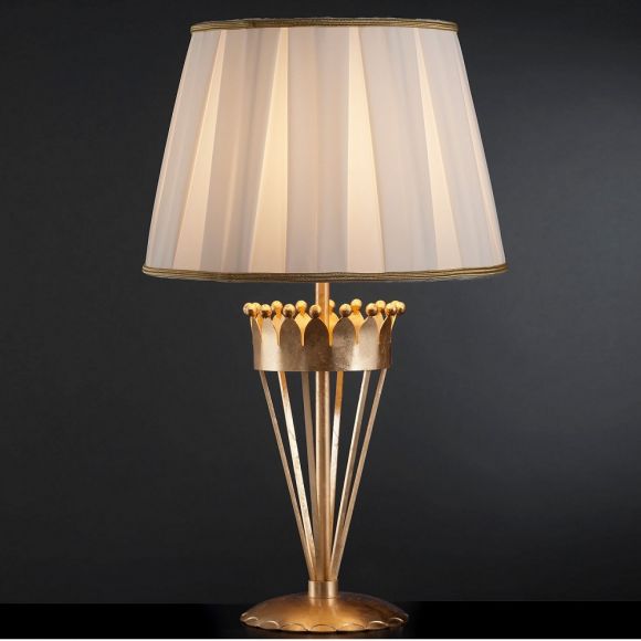 Tischleuchte Stofflampenschirm mit goldener Bordüre 