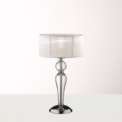Tischleuchte, Glasfuß, Plisseeschirm, elegant, LED geeignet, Höhe 49cm