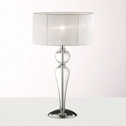 Tischleuchte, Glasfuß, Plisseeschirm, elegant, LED geeignet, Höhe 49cm