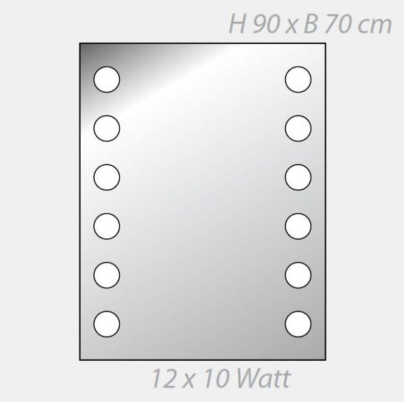 Top Light Spiegel DotLight, 2 x 6 Leuchtstellen, 90 x 70 cm