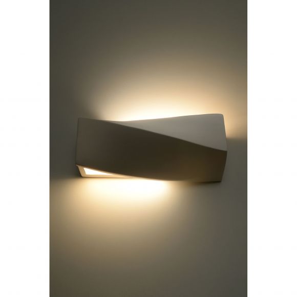 Up- and Downlight E27 Wandleuchte leicht gedrehtes Rechteck aus Glas und Keramik Wandlampe schwarz 42 cm