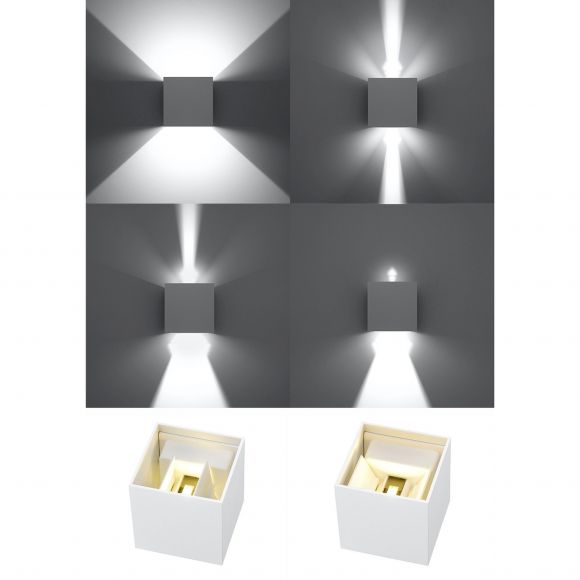 Up- and Downlight LED würfelförmige Wandleuchte mit regulierbaren Lichtaustritt Wandlampe in weiß oder schwarz erhältlich