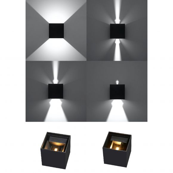 Up- and Downlight LED würfelförmige Wandleuchte mit regulierbaren Lichtaustritt Wandlampe schwarz 10 cm