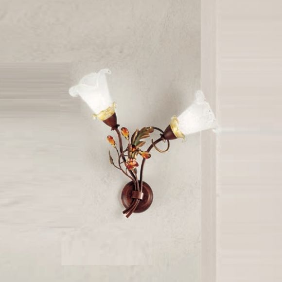 Wandleuchte im Florentiner Stil - Made in Italy -  Braun - Gold - Amberfarbige Kristalle - 2- flammig