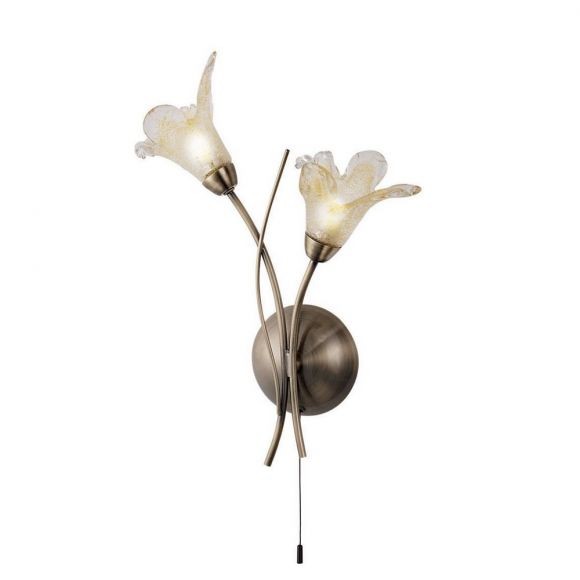 Wandleuchte Lily in Messing Antik mit floralen Gläsern 