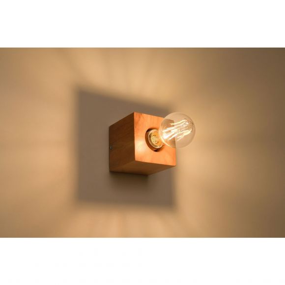 würfelförmige E27 Wandleuchte aus Holz vintage für Filament Leuchtmittel Wandlampe  10 x 10 cm