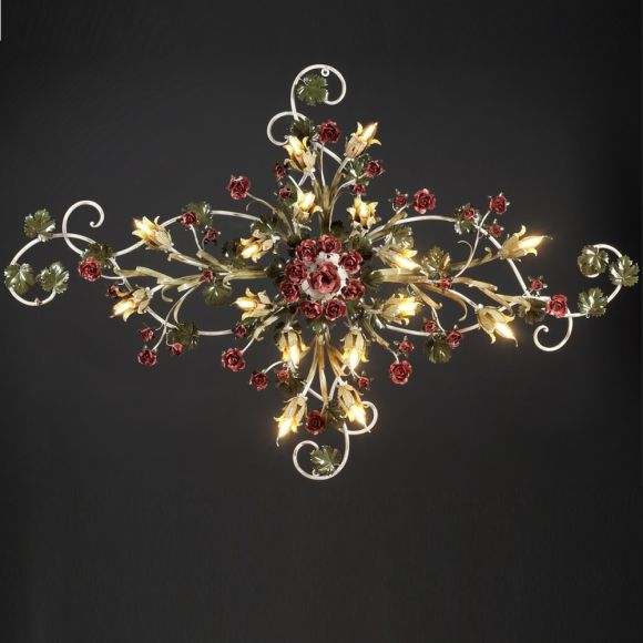 Wunderschöne Florentiner Deckenleuchte - Handarbeit aus Italien - Rosendekor - 16-flammig
