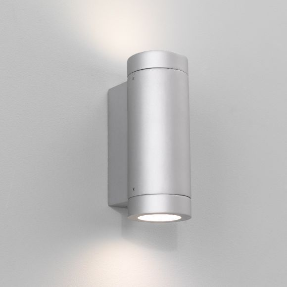 zylindrische Up & Down Außenwandleuchte silber, 2-flammig inkl. GU10 LED warmweiß fpr Akzentlicht, rund 