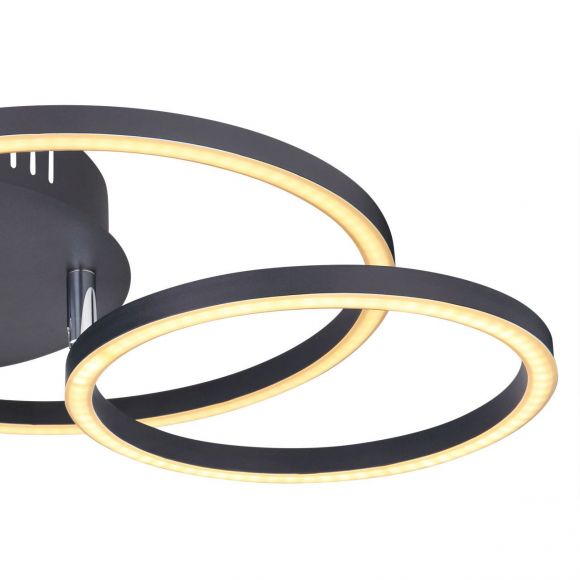LED Deckenleuchte matt länglich 3 Ringe Ring-DM: 30cm 25cm 205cm Deckenlampe schwarz