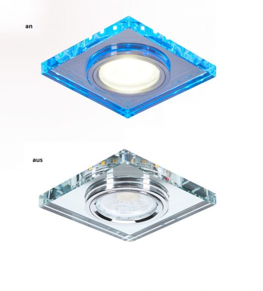 LED Einbaustrahler 3er Set, eckig, LED-Hintergrundlicht blau, 9x9cm