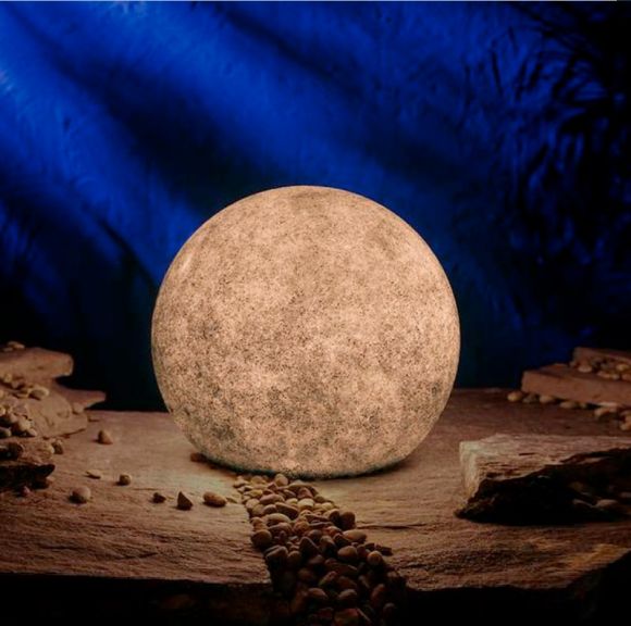 Moonlight Kugelleuchte Granit-Optik mit Eingrabsockel