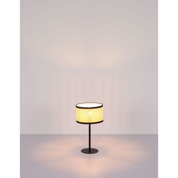 runde E14 Tischleuchte matt Retro Bambus-Optik Kabel 15m Tischlampe naturfarben mit Schalter ø 23 cm