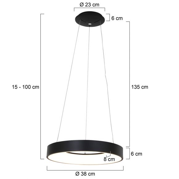 Smart Home runde LED Zugpendelleuchten Hängelampe schwarz ø 38 cm 38 x 15-160 cm