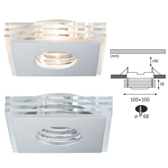 3er Set LED-Einbaustrahler Alu / Glas, LED je 3,5W, rund oder eckig