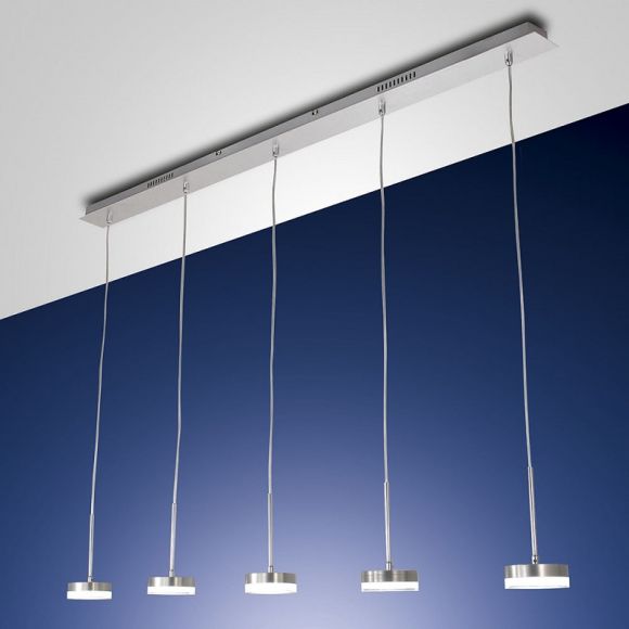 5-flg. LED-Pendelleuchte, Aluminium, Acrylglas weiß, dimmbar