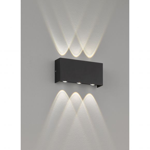 Up and Downlight LED Wandleuchte Gartenleuchte rechteckige 6-flammige Außenwandlampe schwarz IP54 17 x 8 cm