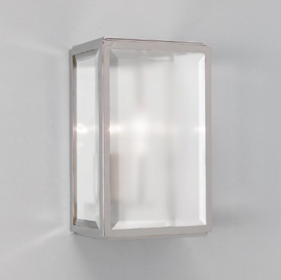 Außenwandleuchte, rechteckig, Glas matt, 25cm hoch, Nickel-poliert
