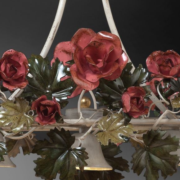 Außergewöhnliche Pendelleuchte - Handarbeit aus Italien - Rosendekor - 3-flammig