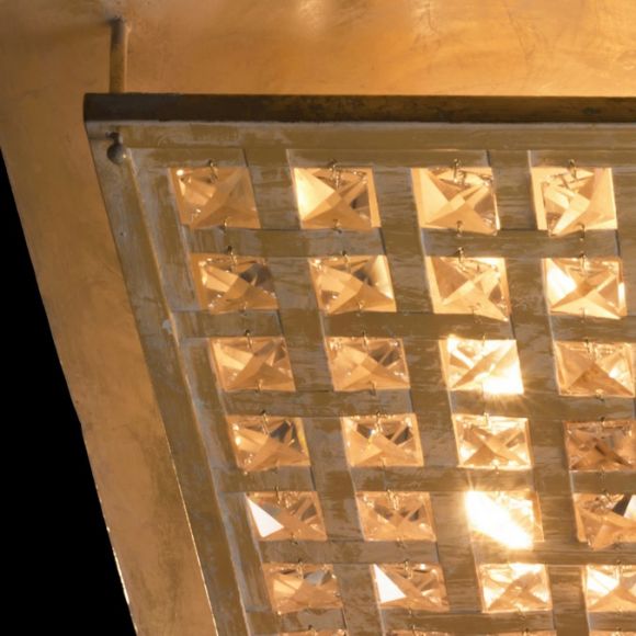 Deckenleuchte 50 x 50cm - Blattgold patiniert - Kristallglas