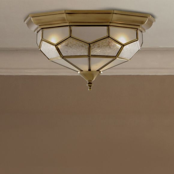 Antik Messing Decken Lampe Wohn Zimmer Beleuchtung Marmor Optik Glas Leuchte 