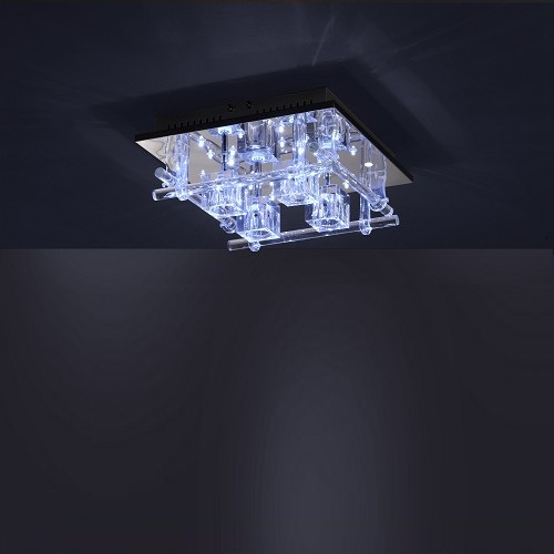 Deckenleuchte mit 24 blauen LEDs und Fernbedienung, Kristallglas klar  und LED Taschenlampe