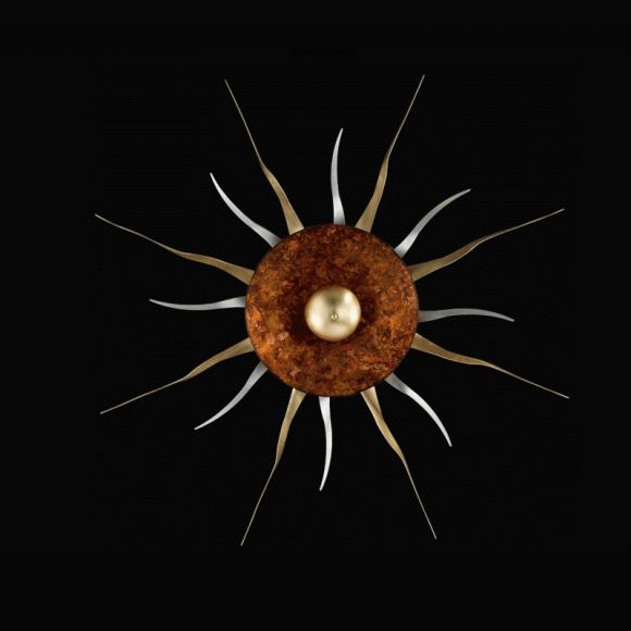 Deckenleuchte Sonnenform 145cm, Blattgold/-silber-Strahlen