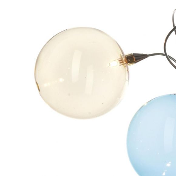 Designleuchte Bubbles aus Edelstahl, handgestaltet mit mundgeblasenen Glasbällen