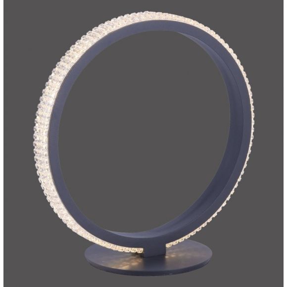 Dimmbare runde Tischleuchte mit Schnurschalter, schwarzer LED Ring mit Kristallumrandung
