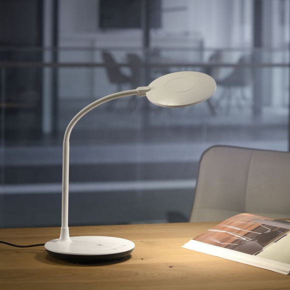 dimmbare schwenkbare runde LED Tischleuchte mit CCT-Lichtfarbsteuerung matt Tischlampe weiß