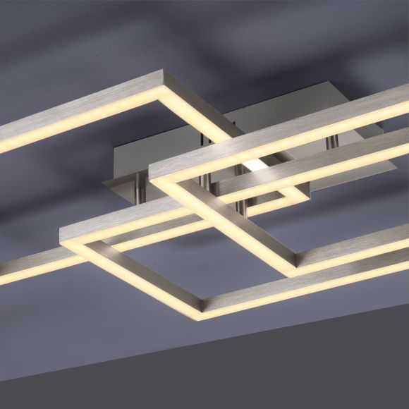 dimmbare Smart Home eckige LED Deckenleuchte mit Fernbedienung  und Aluminium 3-flammige Deckenlampe stahlfarbig