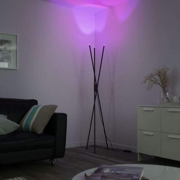 dimmbare Smart Home LED Stehleuchte Q-PETER mit Fernbedienung  und  matt 3-flammige Stehlampe anthrazit Schalter Q®-Leuchte ZigBee