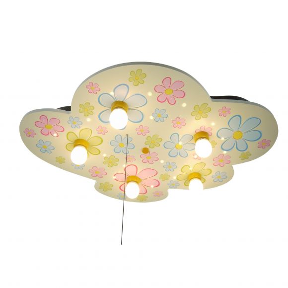 E14 Deckenleuchte Kinderleuchte mit Schlummerlichtfunktion Wolkenform 5-flammige Deckenlampe mit Schalter 74 x 57 x 7 cm Bunte Blumen