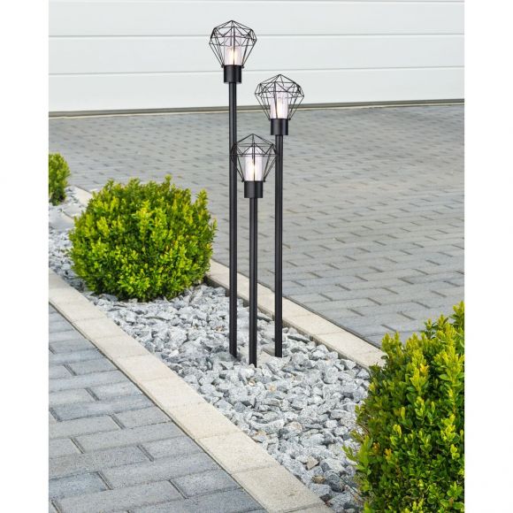 E27 Sockelleuchte mit 3 Säulen GitterSchirm Wegeleuchte aus Edelstahl klar mit für Außen/Garten schwarz IP44 170 cm