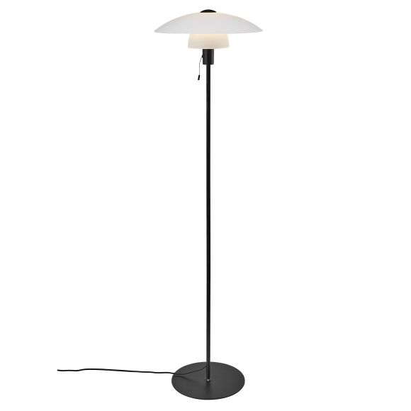 E27 Stehleuchte aus Glas satiniert skandinavische  Stehlampe Schwarz mit Schalter ø 40 cm