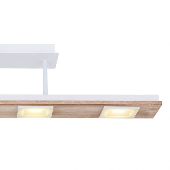 eckige LED Deckenleuchte aus Holz und Glas klar rechteckig mit 4 Strahler 4-flammige Deckenlampe weissgetüncht