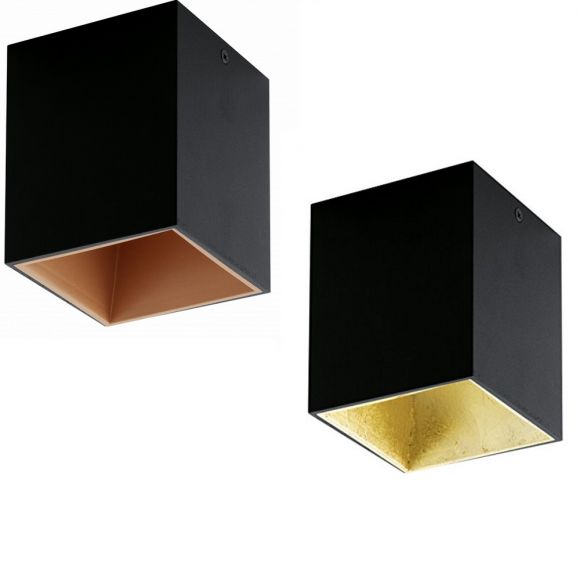 Eckige LED-Deckenleuchte in Schwarz, innen kupfer- oder gold