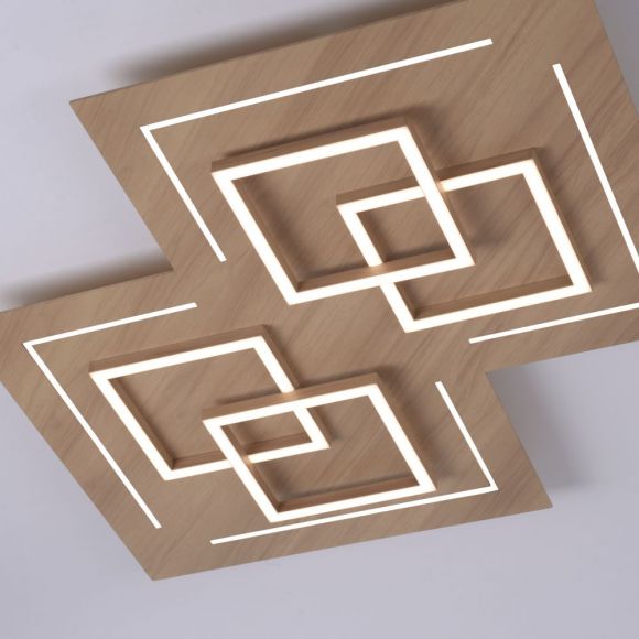 Eckige ZigBee Smart Home Holz Deckenleuchte Q®-Linea, dimmbar per Fernbedienung, 8 x LED