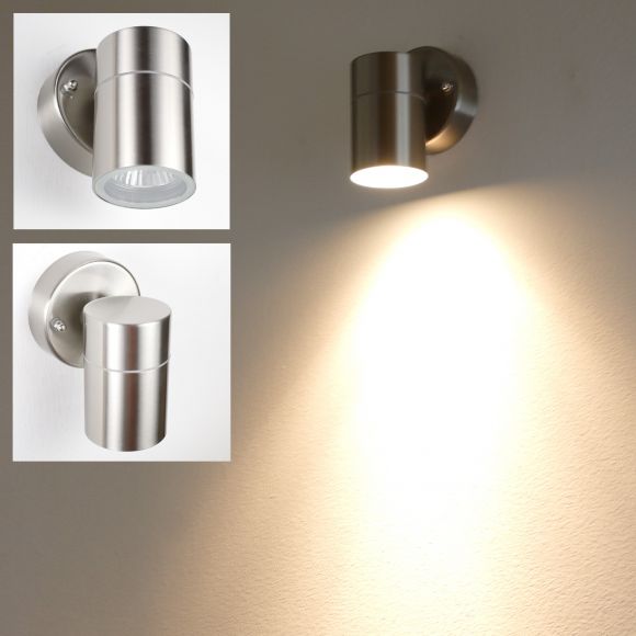 Edelstahl Außenwandleuchte Downlight mit Licht nach unten gerichtet H 12 cm ideal für Hauseingang oder Hauswand, IP44 wetterfest 