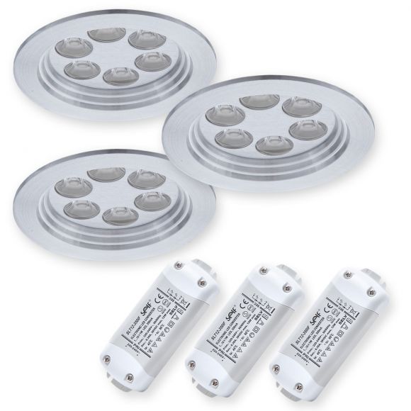 Einbauspot aus Aluminium - 3er-Set - Inklusive LED 6 x 1W warmweiß je Spot - Inklusive Treiber