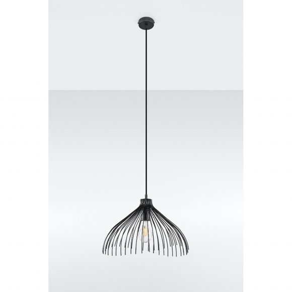 halbrunde skandinavische E27 Pendelleuchte aus Stahl Hängelampe Fächer-Stil schwarz