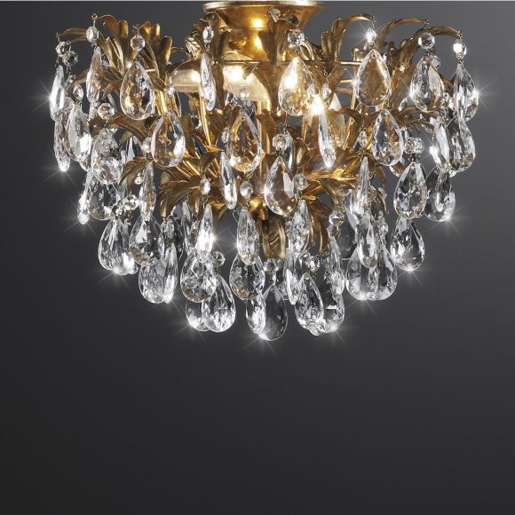 Hochwertige Florentiner Deckenleuchte - Blattgold - 3-flammig - Glasbehang