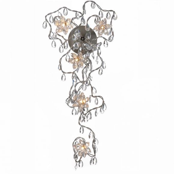 Jewel Long 5 Wandleuchte aus Edelstahl mit kristallen Glasanhängern, handgefertigt