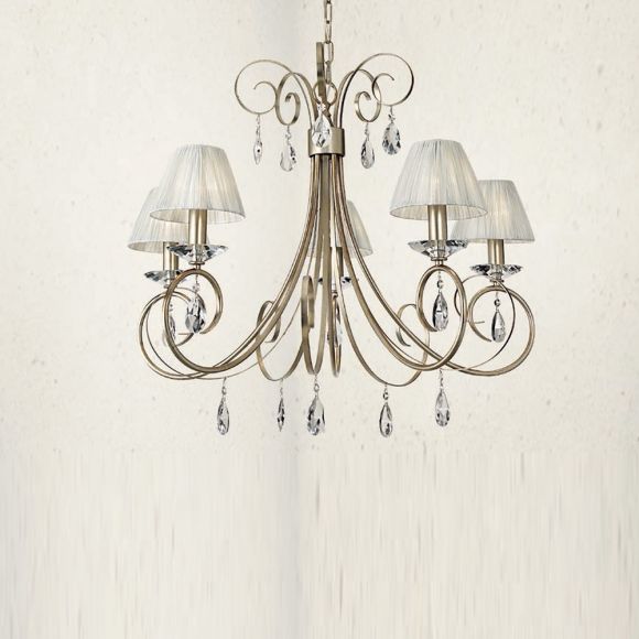 Kronleuchter im Florentniner Stil - Made in Italy - Silber oder Gold Antik - 8-flammig - Mit Stofflampenschirmen