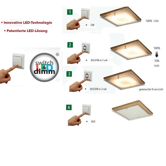 LED Deckenleuchte aus Holz inklusive switch-dimm 2,4-14Watt LED