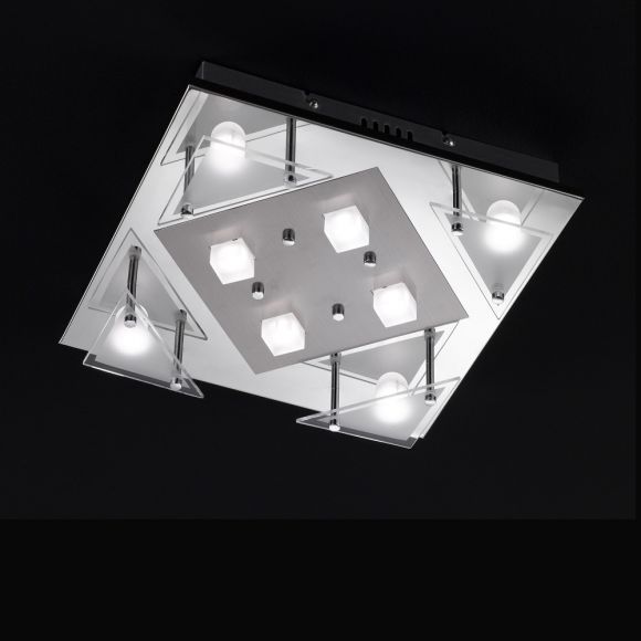 LED Deckenleuchte, chrom, quadratisch, 8-flammig, 34x34cm, modern