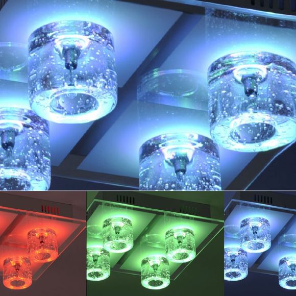 LED Deckenleuchte, Halogen, Chrom, Kristallglas, Fernbedienung, RGB