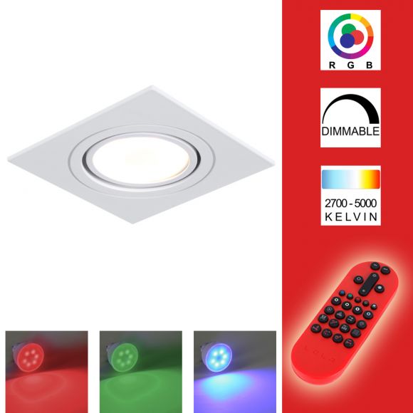 LED Einbauleuchte, weiß, eckig, inkl. Fernbedienung, 5er-Set, LED RGB
