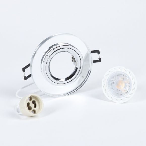 LED Einbaustrahler, Glas rund, 3er-Set, inkl. LED GU10 5W dimmbar