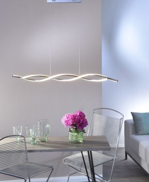 LED Esstisch Pendelleuchte modern, Simply Dim Funktion, Stahlfarbig, Höhenverstellbar, 110cm, 1900 Lumen, warmweiß, Hängeleuchte