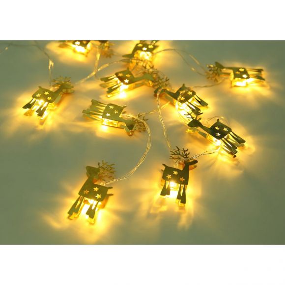LED Lichterkette mit goldenen Rentiere Abstand zw. 15cm Zuleitung 30cm Schalter